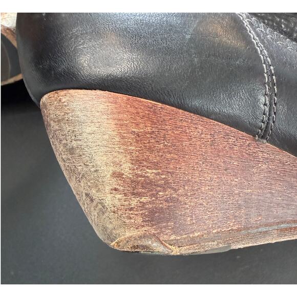 Frye Missy Short Boots Basic Classic Black Leather Wedge Almond Toe Size 10 - Picture 2 of 11